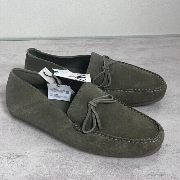 Zara Men Size 11.5 Leather Army Green Driving Moccasins NEW Casual Comfort Shoes main image 11